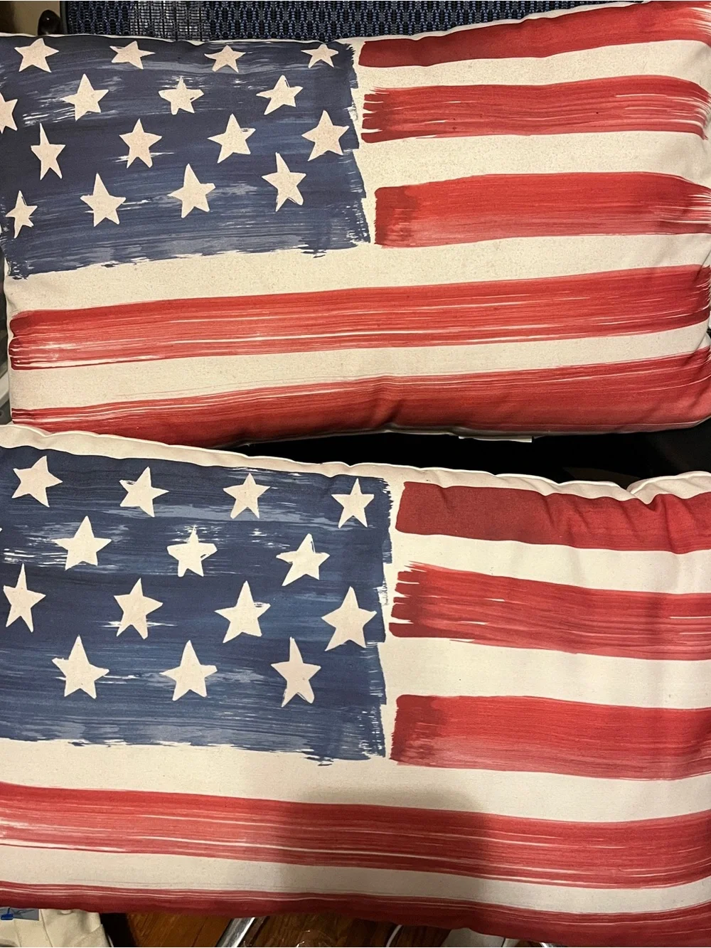Pottery Barn Set of 2 American Flag Lumbar Pillows 24x14 Discontinued Patriotic